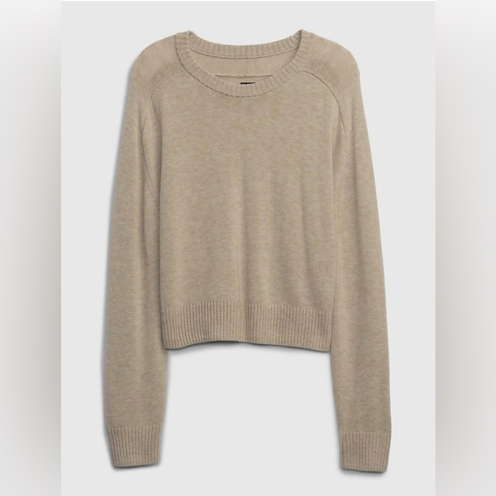 Gap Sweater Women Large Merino Wool Blend Pullover Tan Cropped Classic Preppy